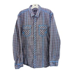 SMASH blue,red gold plaid pearl snap front western shirt, size XL